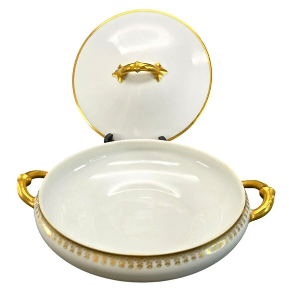 Haviland France Limoges Vegetable Dish White Gold Porcelain Vintage CM2112 - Picture 1 of 10